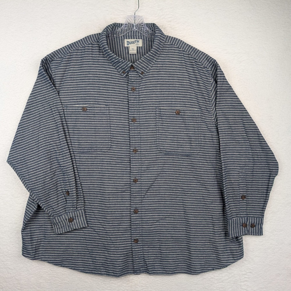 Duluth Trading Co Shirt Men's 4XL Free Swingin Flannel Relaxed Fit Striped Blue